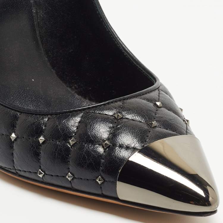Pre Owned Valentino Black  Quitted Leather Pointed Toe Rockstud Pumps Size 38