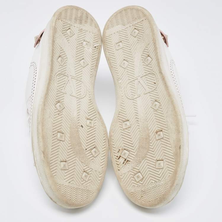 Pre Owned Valentino White/Pink Leather Backnet Sneakers Size 39