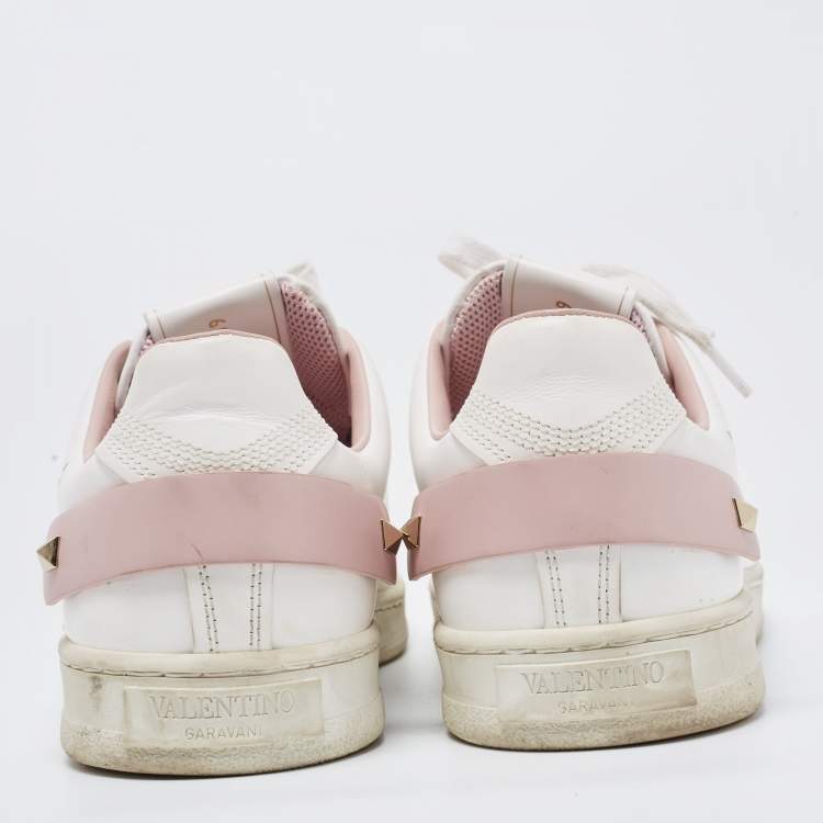 Pre Owned Valentino White/Pink Leather Backnet Sneakers Size 39