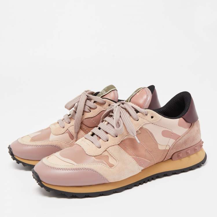 Pre Owned Valentino Multicolor Leather and Suede Rockrunner Sneakers Size 39