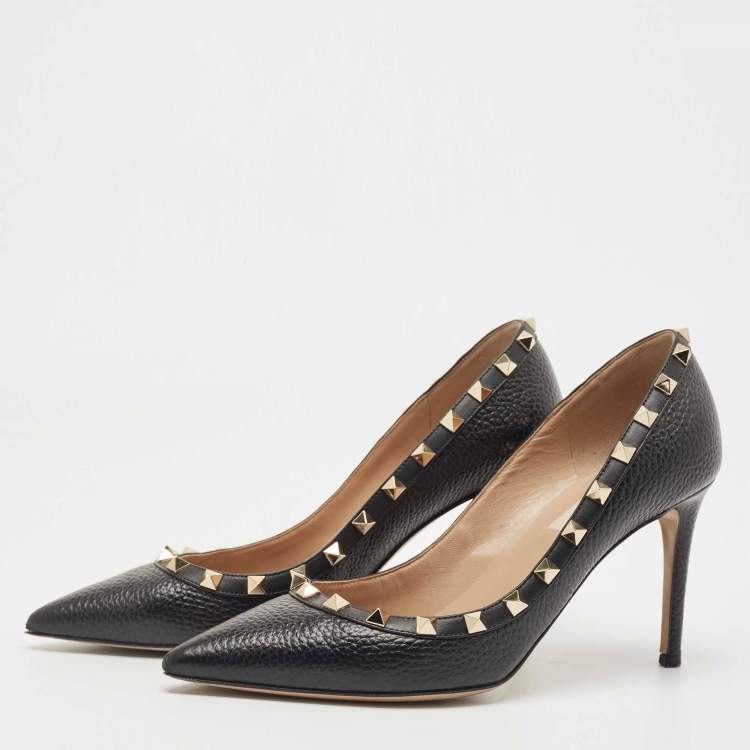 Pre Owned Valentino Black Leather Rockstud Pumps Size 38