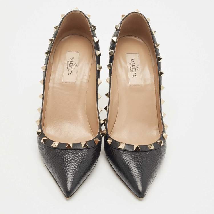 Pre Owned Valentino Black Leather Rockstud Pumps Size 38