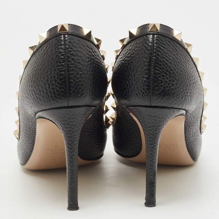 Pre Owned Valentino Black Leather Rockstud Pumps Size 38