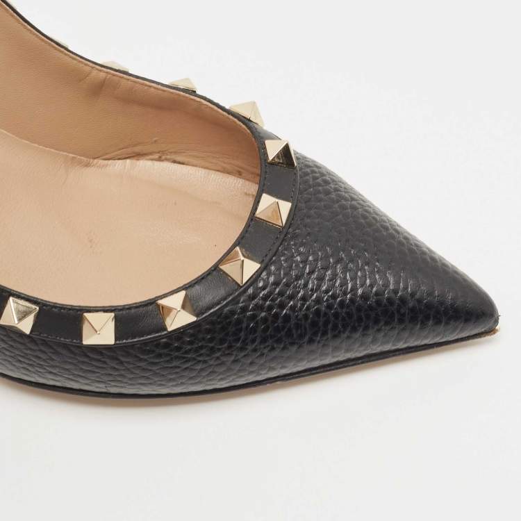 Pre Owned Valentino Black Leather Rockstud Pumps Size 38