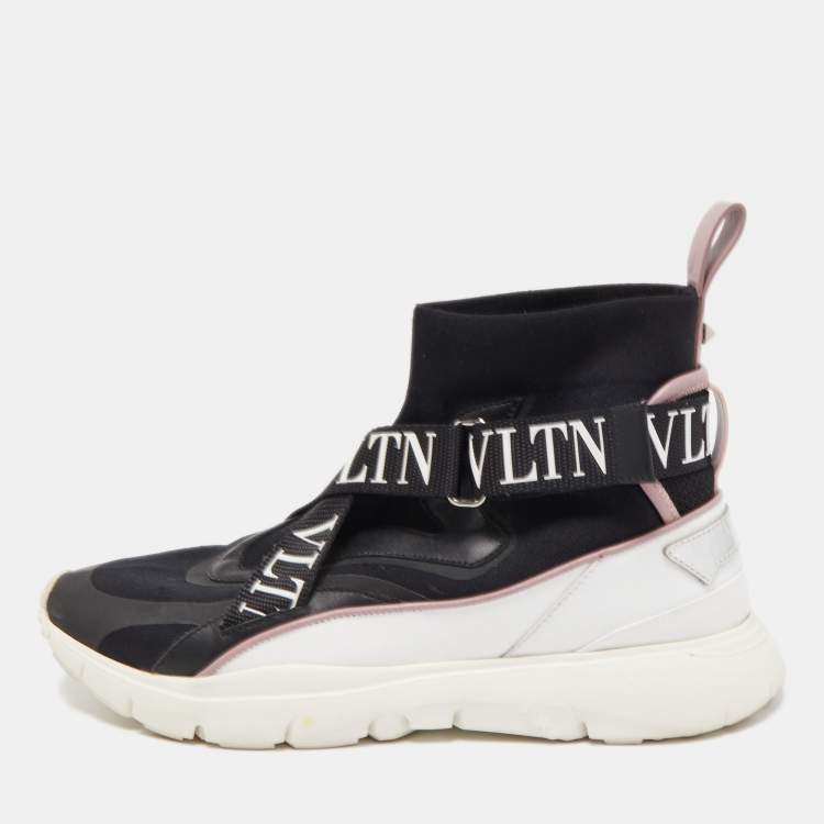 Valentino Black Knit Fabric and Leather VLTN High Top Sneakers Size 38  Valentino | The Luxury Closet