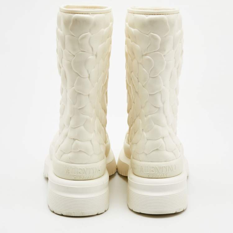 Pre Owned Valentino White Rubber 03 Rose Edition Atelier Mid Calf Boots Size 39