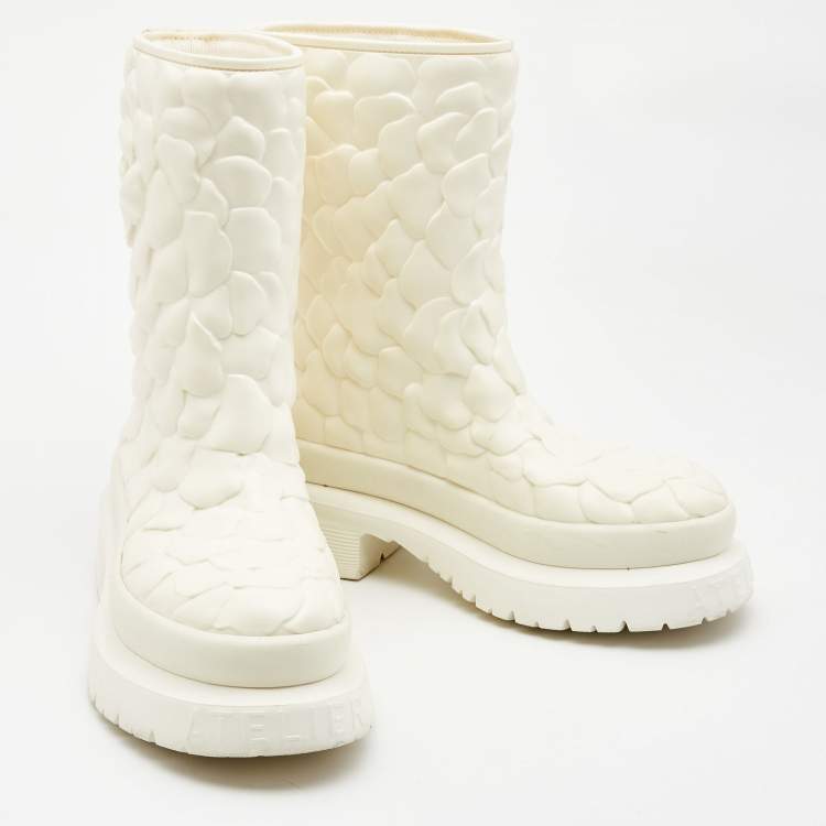 Pre Owned Valentino White Rubber 03 Rose Edition Atelier Mid Calf Boots Size 39