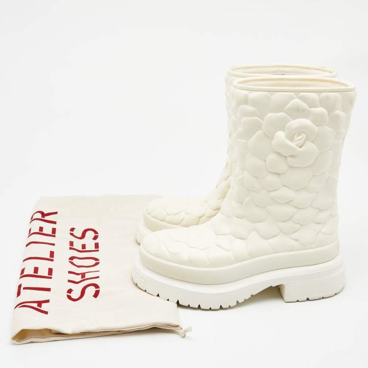 Pre Owned Valentino White Rubber 03 Rose Edition Atelier Mid Calf Boots Size 39
