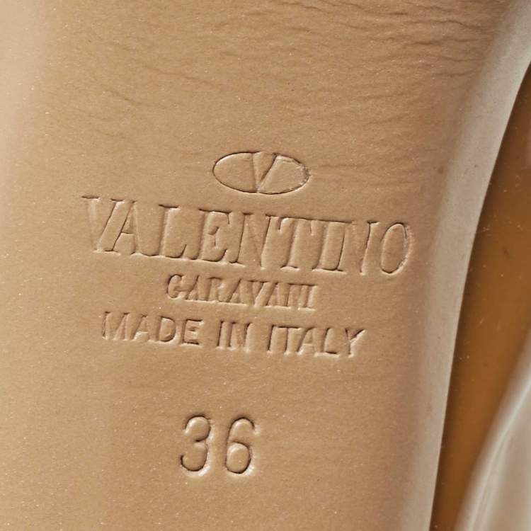 Pre Owned Valentino Beige Patent Leather Bow Platform Slingback Sandals Size 36
