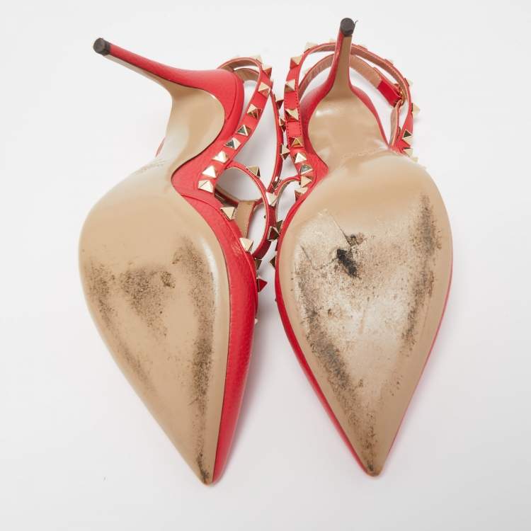 Pre Owned Valentino Pink Leather Rockstud Caged Pumps Size 41