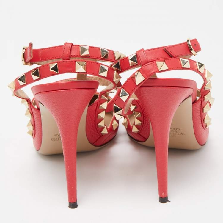 Pre Owned Valentino Pink Leather Rockstud Caged Pumps Size 41