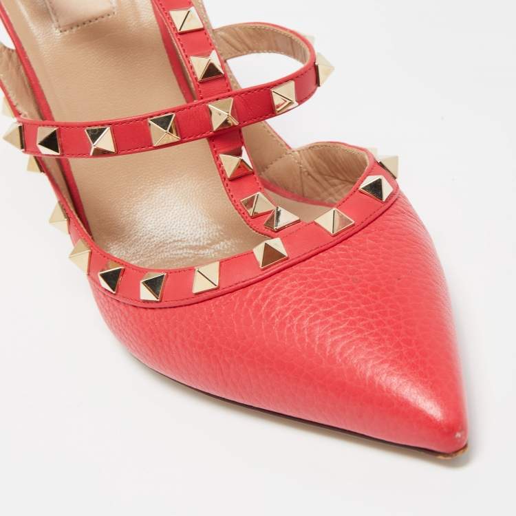 Pre Owned Valentino Pink Leather Rockstud Caged Pumps Size 41