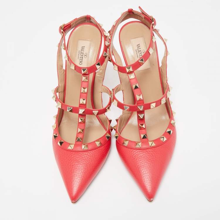 Pre Owned Valentino Pink Leather Rockstud Caged Pumps Size 41