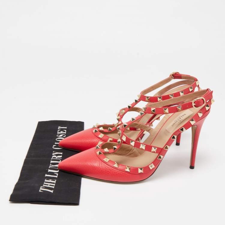 Pre Owned Valentino Pink Leather Rockstud Caged Pumps Size 41