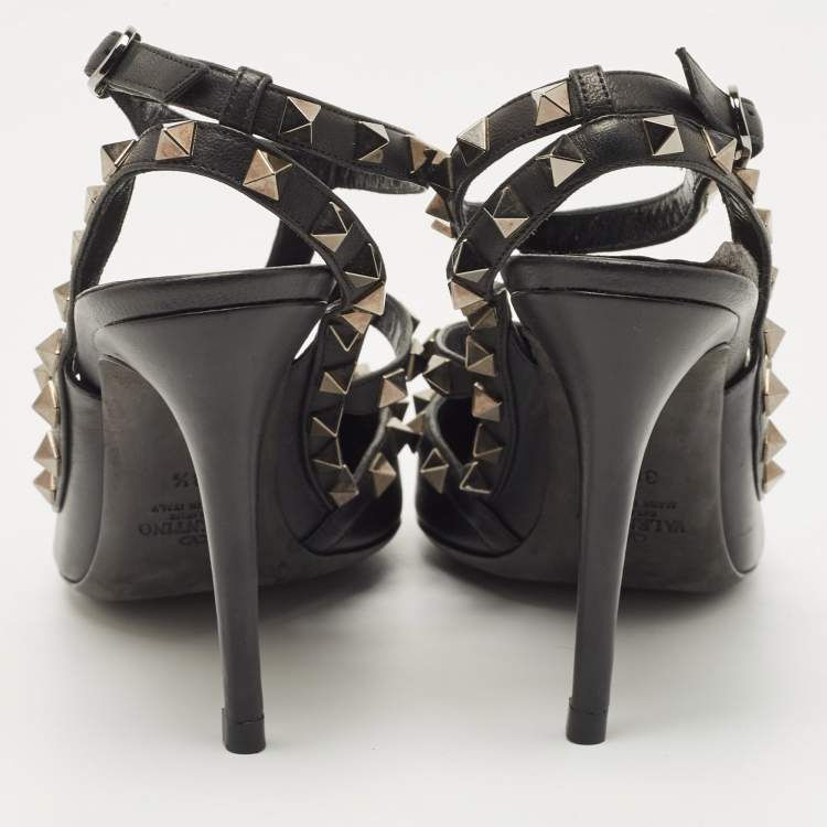 Pre Owned Valentino Black Leather Rockstud  Pumps Size 38.5