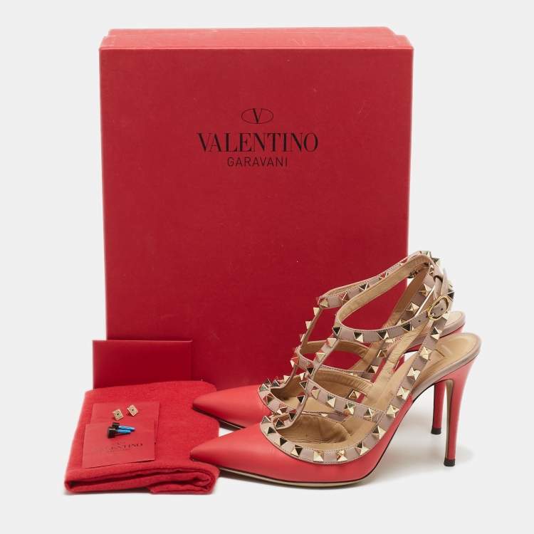 مملوكة مسبقًا Valentino Pink Leather Rockstud Strappy Pointed Toe Pumps Size 36.5