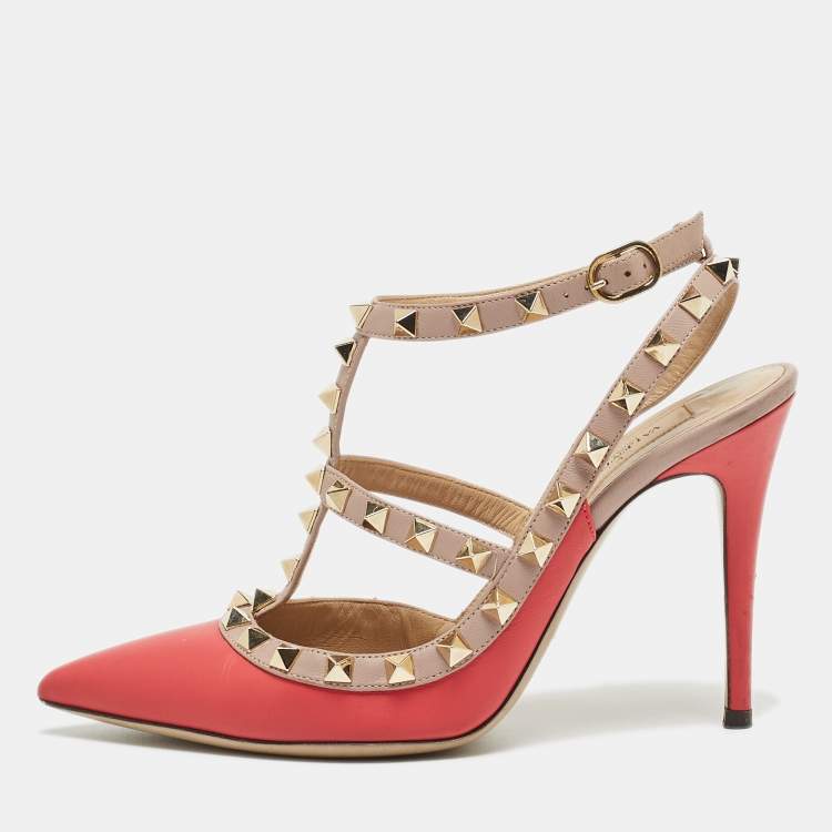 Valentino Pink Leather Rockstud Strappy Pointed Toe Pumps Size 36.5  Valentino | The Luxury Closet