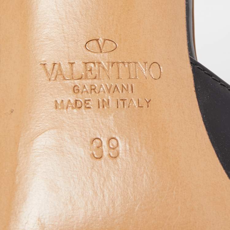 Pre Owned Valentino Black Patent Leather V LOGO Mules Size 39