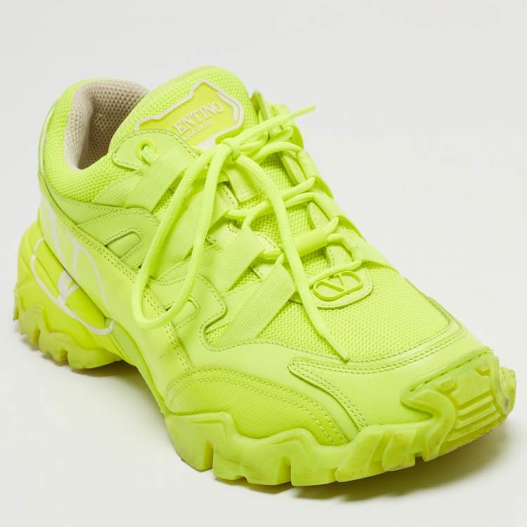 Pre Owned Valentino Neon Green Leather and Mesh Climber Sneakers Size 39