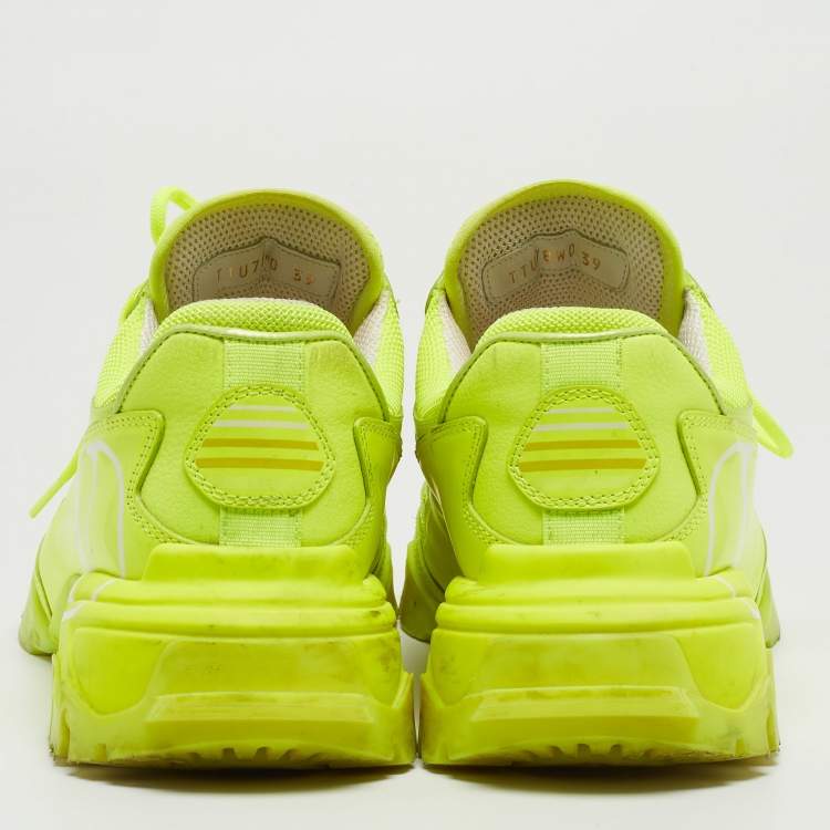 Pre Owned Valentino Neon Green Leather and Mesh Climber Sneakers Size 39