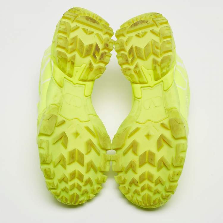 Pre Owned Valentino Neon Green Leather and Mesh Climber Sneakers Size 39