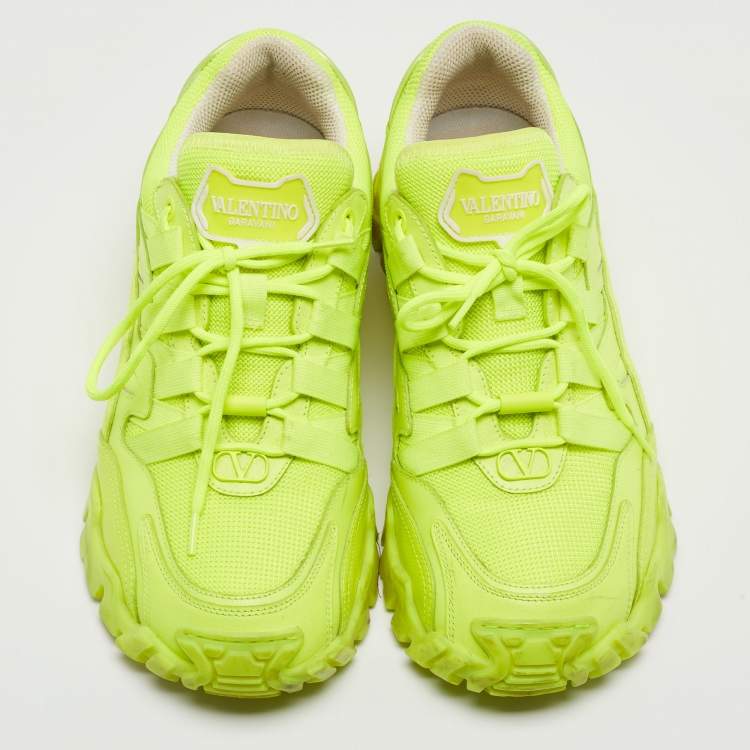 Pre Owned Valentino Neon Green Leather and Mesh Climber Sneakers Size 39
