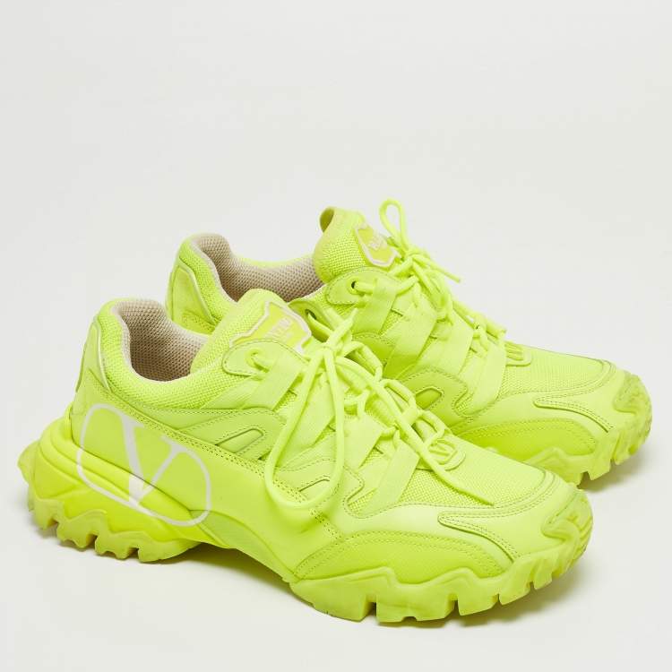 Pre Owned Valentino Neon Green Leather and Mesh Climber Sneakers Size 39