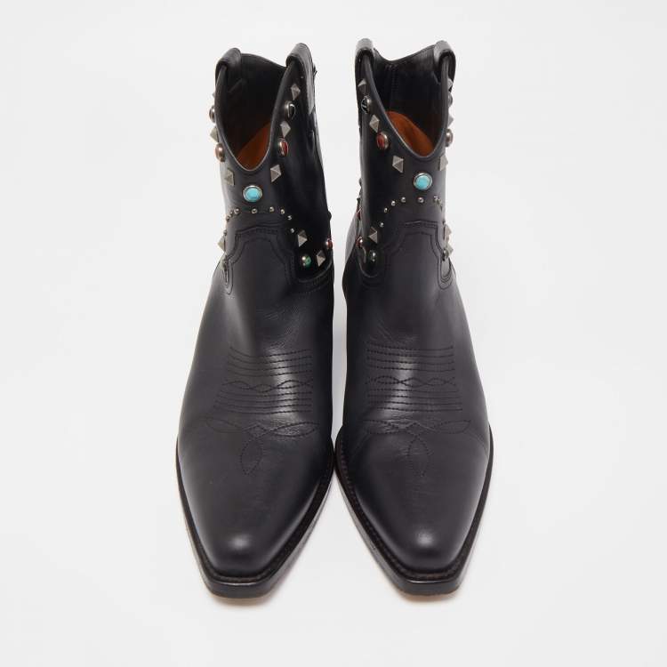 Pre Owned Valentino Black Leather Rolling Stud Cowboy Boots Size 41
