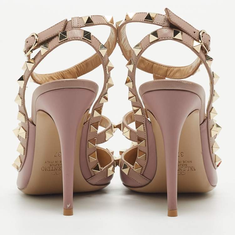 Pre Owned Valentino Pink Leather Rockstud Pumps Size 37