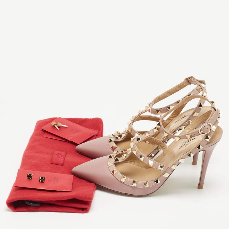 Pre Owned Valentino Pink Leather Rockstud Pumps Size 37