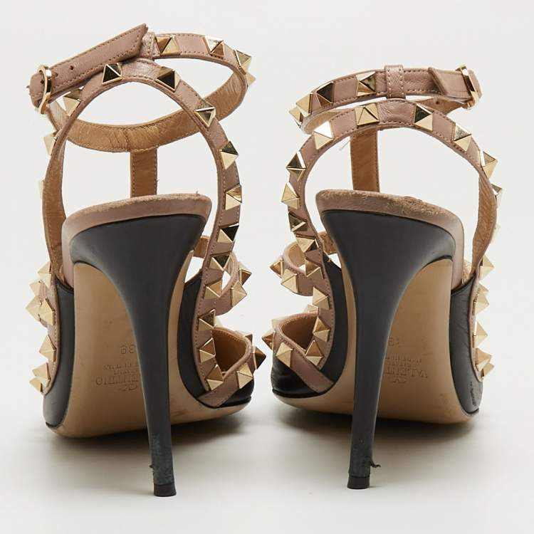 Pre Owned Valentino Black/Beige Leather Rockstud Pumps Size 39