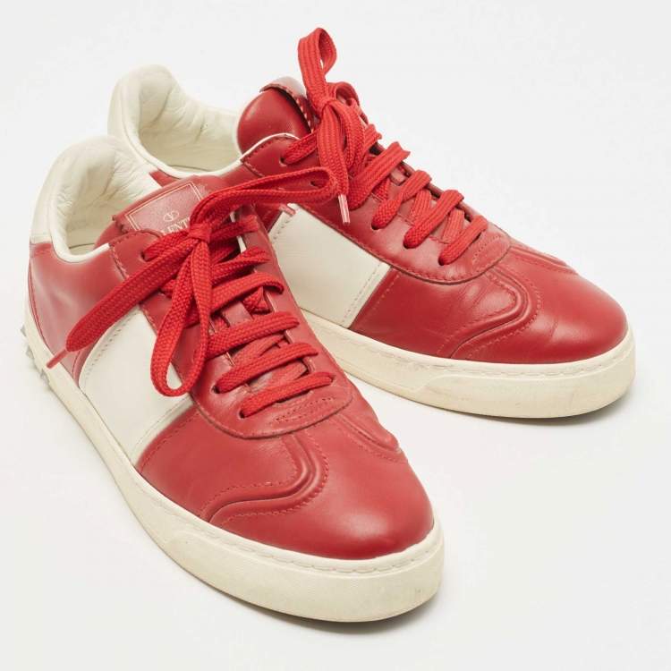 Pre Owned Valentino Red Leather Fly Crew Low Top Sneakers Size 38.5