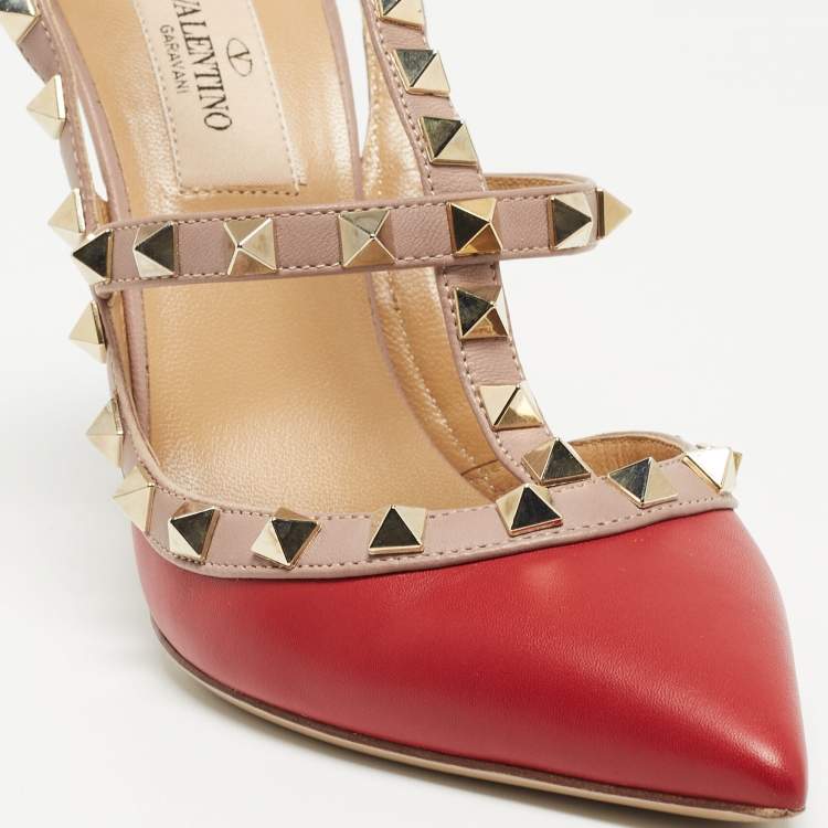 Pre Owned Valentino Red/Beige Leather Rockstud Pumps Size 36