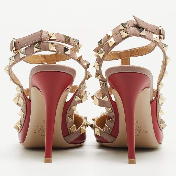Pre Owned Valentino Red/Beige Leather Rockstud Pumps Size 36