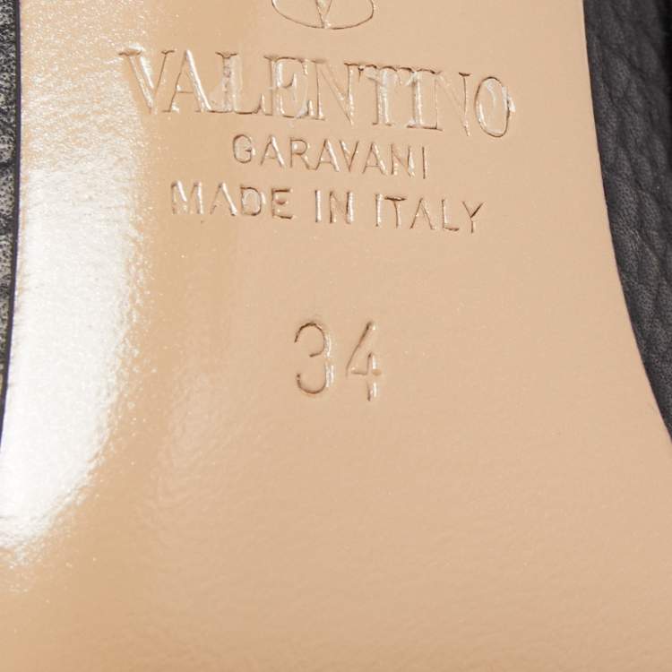 Pre Owned Valentino Black Grained Leather Rockstud Ankle Strap Pumps Size 34