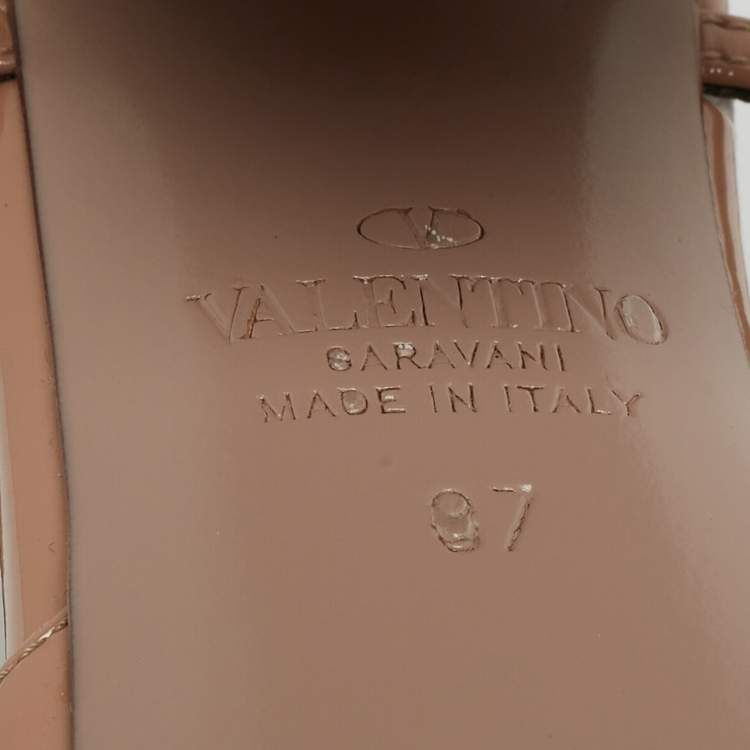 Pre Owned Valentino Beige Patent Leather Stud Slingback Pumps Size 37