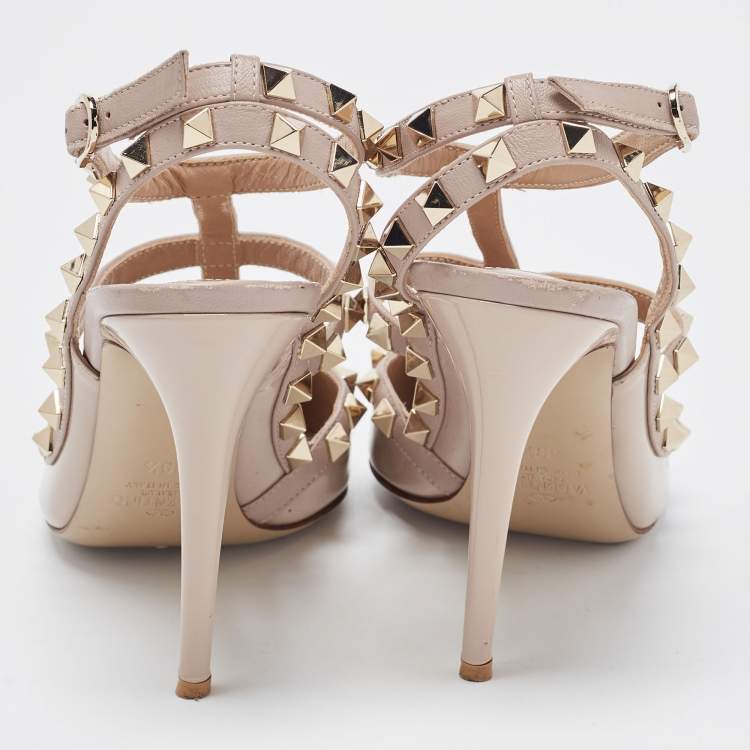 Pre Owned Valentino Dusty Pink Patent Leather Rockstud Ankle Strap Pumps Size 39.5