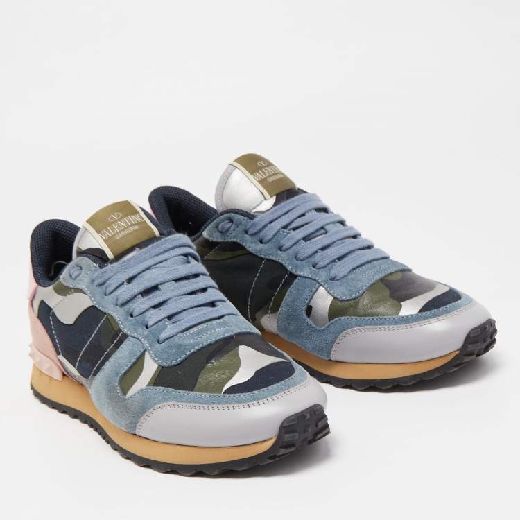 مملوكة مسبقًا Valentino Multicolor Camo Print Canvas and Leather Rockrunner Sneakers Size 39