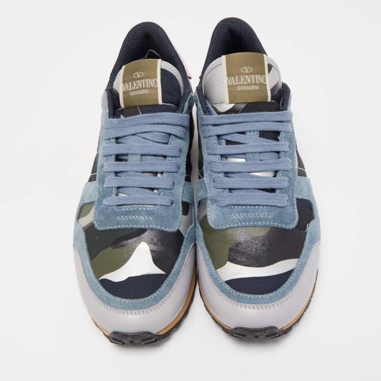 مملوكة مسبقًا Valentino Multicolor Camo Print Canvas and Leather Rockrunner Sneakers Size 39