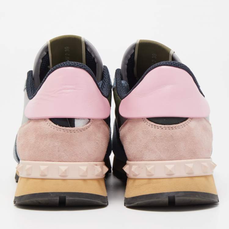 مملوكة مسبقًا Valentino Multicolor Camo Print Canvas and Leather Rockrunner Sneakers Size 39