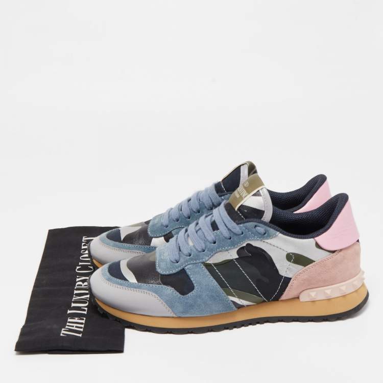 مملوكة مسبقًا Valentino Multicolor Camo Print Canvas and Leather Rockrunner Sneakers Size 39