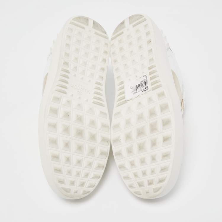 Pre Owned Valentino White/Gold Leather Open Sneakers Size 36.5