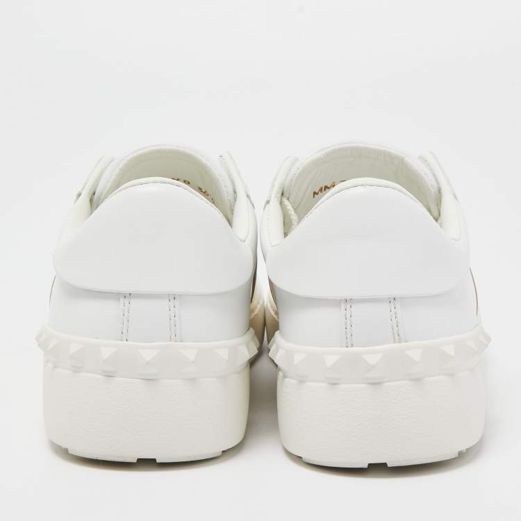 Pre Owned Valentino White/Gold Leather Open Sneakers Size 36.5