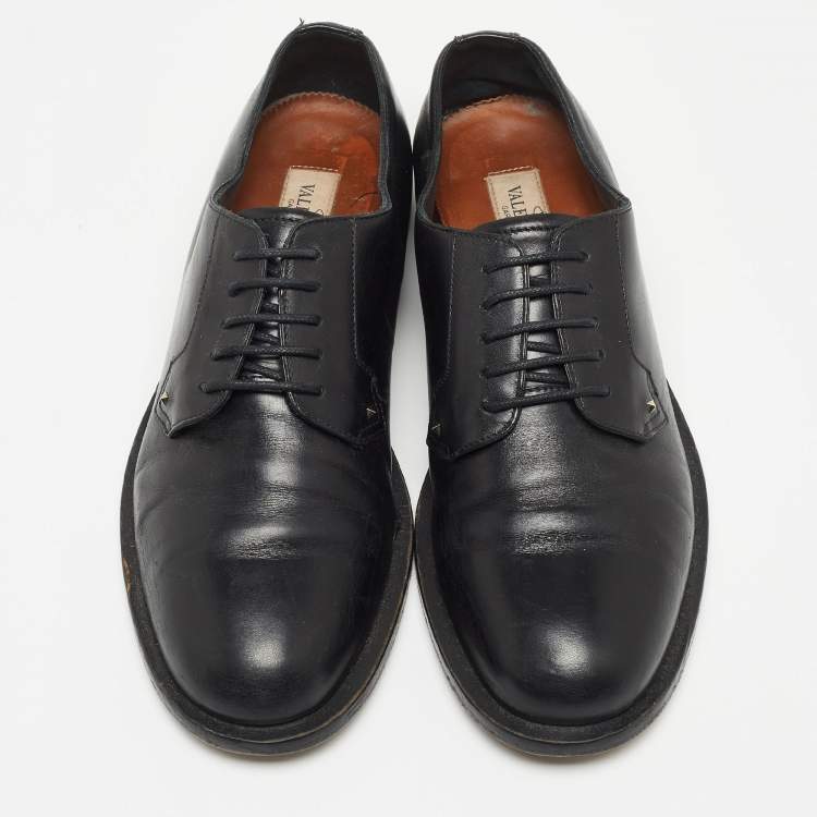 Pre Owned Valentino Black Leather Lace Up Derby Size 38