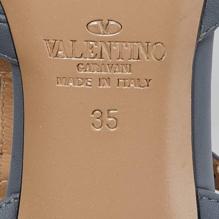 Pre Owned Valentino Grey Leather Rockstud Ankle-Strap Pumps Size 35