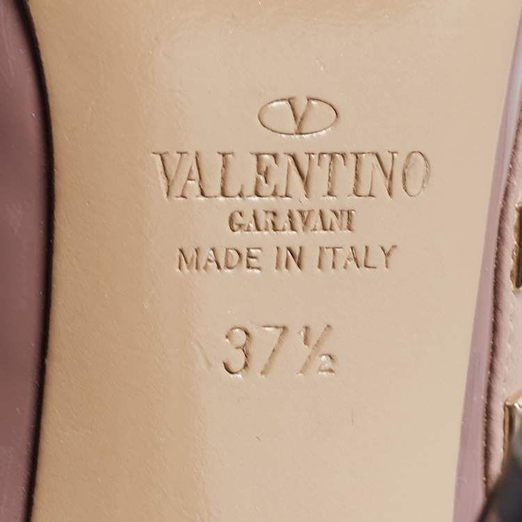 Pre Owned Valentino Beige Patent Rockstud Ankle Strap Pumps Size 37.5 