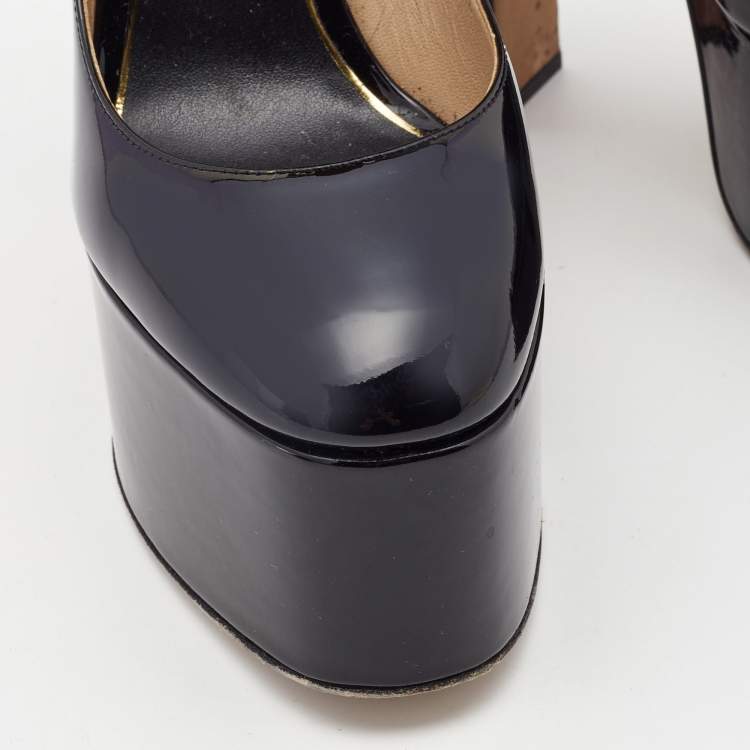 Pre Owned Valentino Black Patent Leather Tan-Go Platform Pumps Size 37