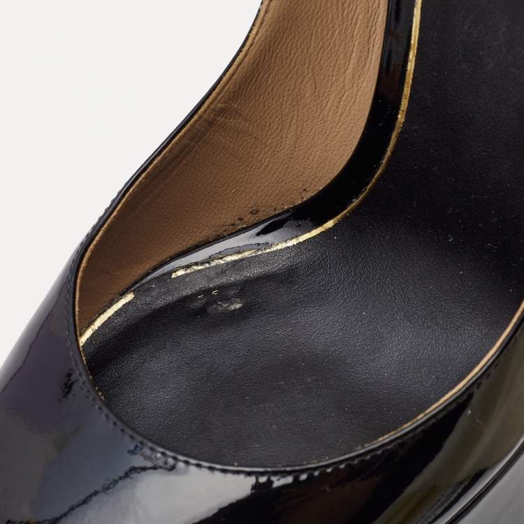 Pre Owned Valentino Black Patent Leather Tan-Go Platform Pumps Size 37