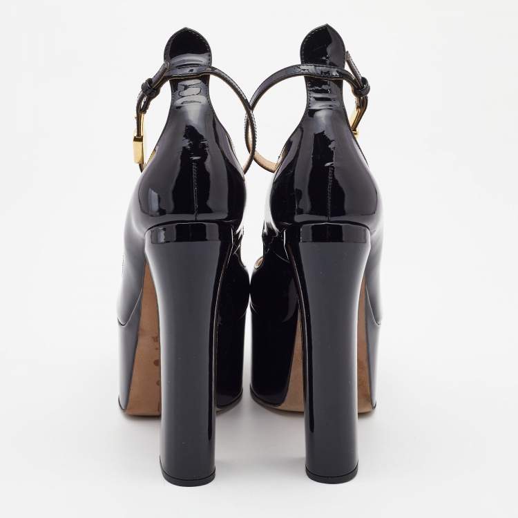 Pre Owned Valentino Black Patent Leather Tan-Go Platform Pumps Size 37