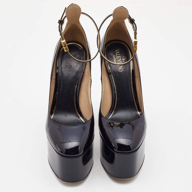 Pre Owned Valentino Black Patent Leather Tan-Go Platform Pumps Size 37
